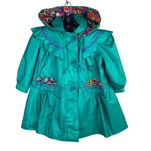 Vintage Rothschild Raincoat Jacket Girls Size 3 Removable Hood Floral Liner